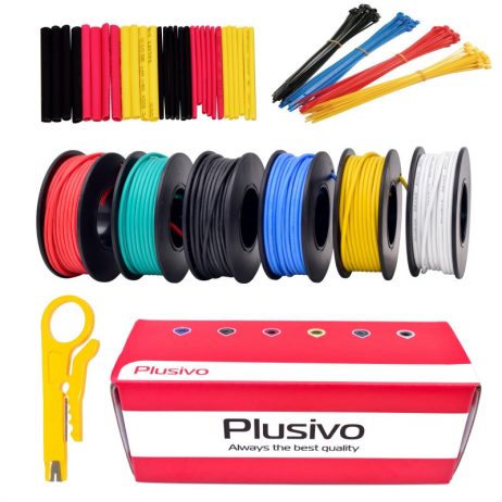 Plusivo 24AWG Hook up Wire Kit - 600V Pre-Tinned Stranded Silicon Wire of 6 Colors x 9M