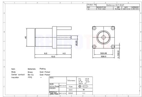 MCX Straight Connector Coax Female Through Hole For PCB