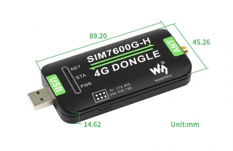 WAVESHARE SIM7600G H 4G DONGLE details size