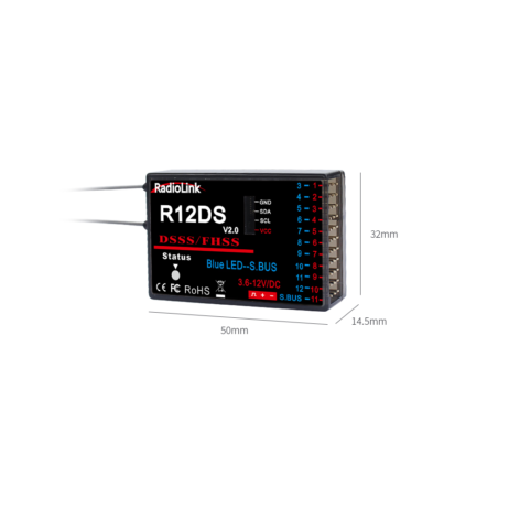 RadioLink Radiolink R12DS 2.4GHz RC Receiver 12 Channels SBUS v2.0