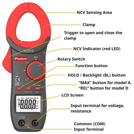 Plusivo plusivo cl201 d digital clamp meter t rms 3999 counts 1