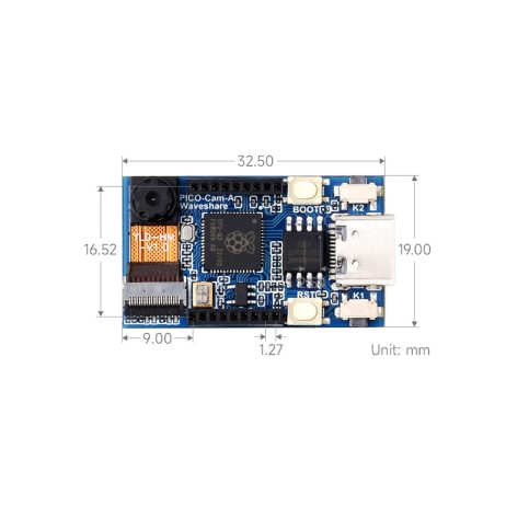 Waveshare RP2040 Microcontroller Camera Development Board, Onboard HM01B0 Grayscale Camera And 1.14inch IPS LCD Display