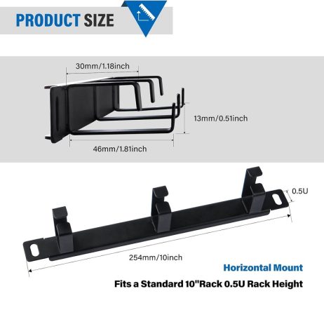 DeskPi 10inch Server Rack 0.5U Rack Cable Management Panel-with 3 D- Rings