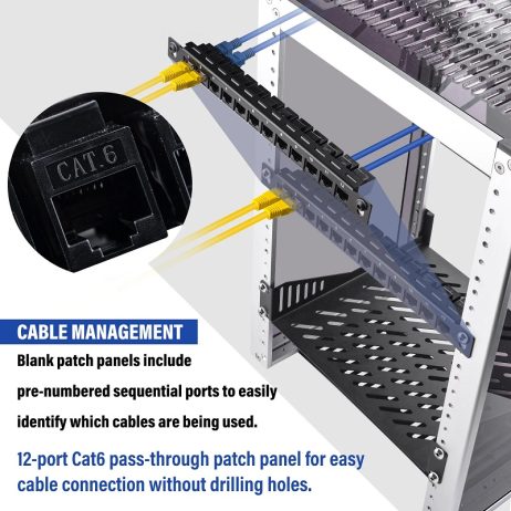 DeskPi Rackmate Accessories Network Patch Panel 12 Port CAT6 10inch 0.5U